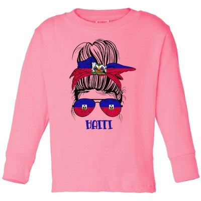 Haitian Messy Bun Haiti Haiti woman flag Proud Toddler Long Sleeve Shirt