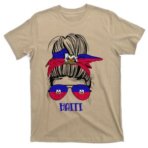 Haitian Messy Bun Haiti Haiti woman flag Proud T-Shirt