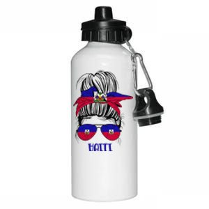 Haitian Messy Bun Haiti Haiti woman flag Proud Aluminum Water Bottle