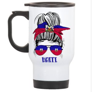 Haitian Messy Bun Haiti Haiti woman flag Proud Stainless Steel Travel Mug