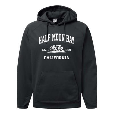 Half Moon Bay California CA Vintage State Athletic Style Performance Fleece Hoodie