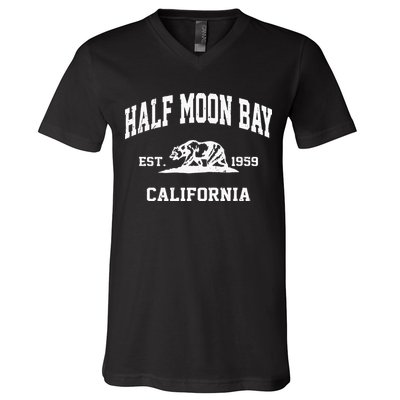 Half Moon Bay California CA Vintage State Athletic Style V-Neck T-Shirt