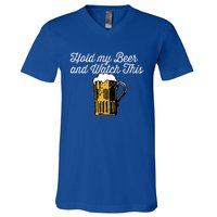 Hold My Beer And Watch This Funny Bar Ing Pun Gift V-Neck T-Shirt