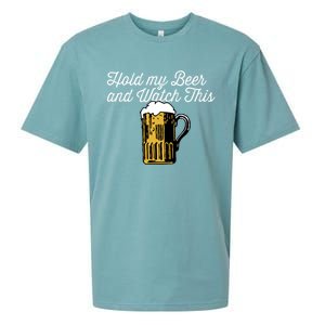 Hold My Beer And Watch This Funny Bar Ing Pun Gift Sueded Cloud Jersey T-Shirt