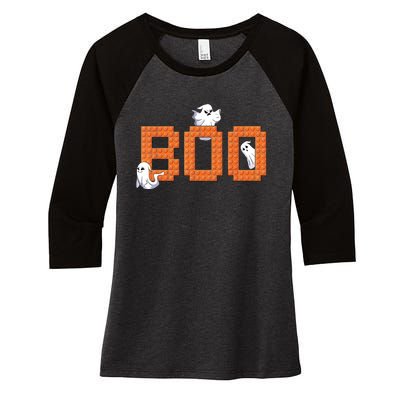 Halloween Master Builder Boo Ghost Building Blocks Bricks Women's Tri-Blend 3/4-Sleeve Raglan Shirt