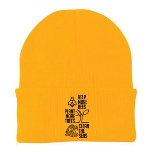 Help More Bees Plant More Trees Clean The Seas Knit Cap Winter Beanie