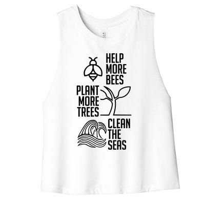 Help More Bees Plant More Trees Clean The Seas Women's Racerback Cropped Tank