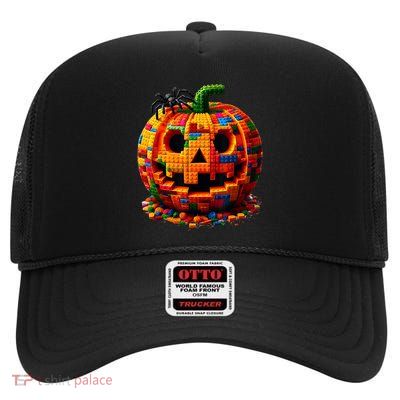 Halloween Master Builder Pumpkin High Crown Mesh Back Trucker Hat