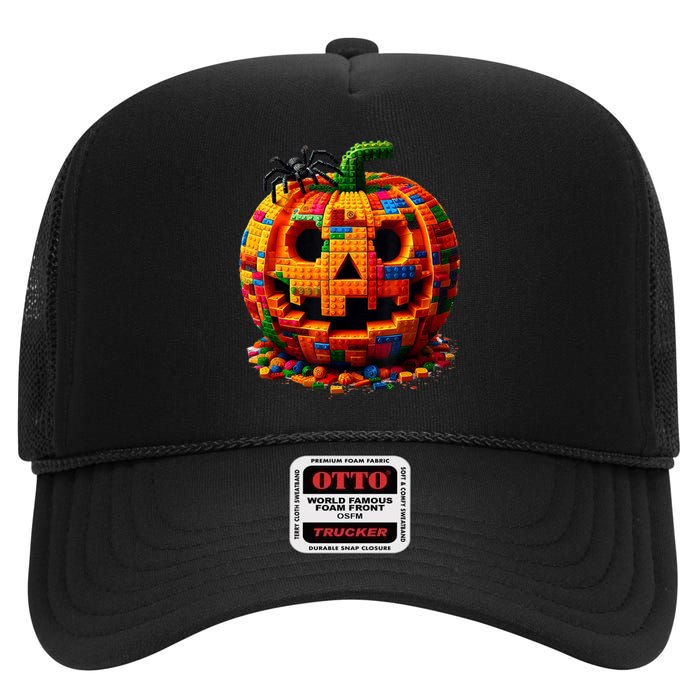 Halloween Master Builder Pumpkin High Crown Mesh Back Trucker Hat