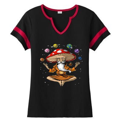 Hippie Mushroom Buddha Ladies Halftime Notch Neck Tee