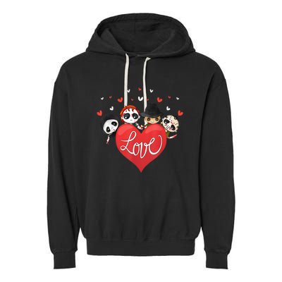 Horror Movie Character Chibi With Heart Love Garment-Dyed Fleece Hoodie