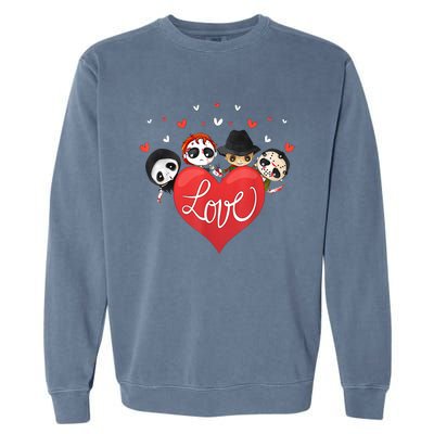 Horror Movie Character Chibi With Heart Love Garment-Dyed Sweatshirt