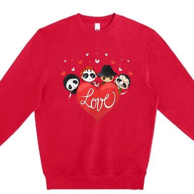 Horror Movie Character Chibi With Heart Love Premium Crewneck Sweatshirt