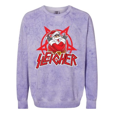 Heavy Metal Christmas Sleigher Hail Santa Claus Rock Music Funny Gift Colorblast Crewneck Sweatshirt