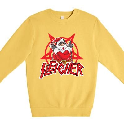 Heavy Metal Christmas Sleigher Hail Santa Claus Rock Music Funny Gift Premium Crewneck Sweatshirt