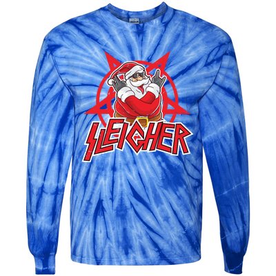 Heavy Metal Christmas Sleigher Hail Santa Claus Rock Music Funny Gift Tie-Dye Long Sleeve Shirt