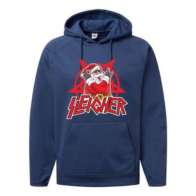 Heavy Metal Christmas Sleigher Hail Santa Claus Rock Music Funny Gift Performance Fleece Hoodie