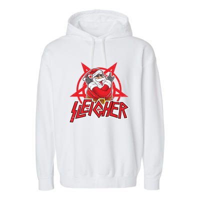 Heavy Metal Christmas Sleigher Hail Santa Claus Rock Music Funny Gift Garment-Dyed Fleece Hoodie