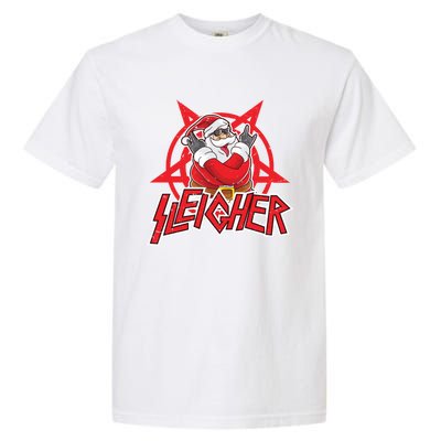 Heavy Metal Christmas Sleigher Hail Santa Claus Rock Music Funny Gift Garment-Dyed Heavyweight T-Shirt