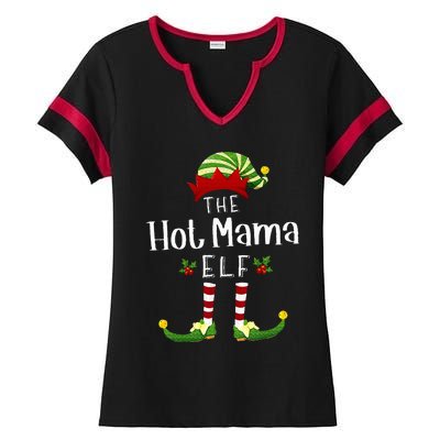 Hot Mama Christmas Elf Matching Pajama XMas Party Ladies Halftime Notch Neck Tee