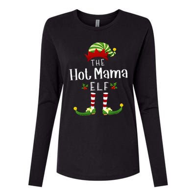 Hot Mama Christmas Elf Matching Pajama XMas Party Womens Cotton Relaxed Long Sleeve T-Shirt