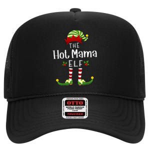 Hot Mama Christmas Elf Matching Pajama XMas Party High Crown Mesh Back Trucker Hat