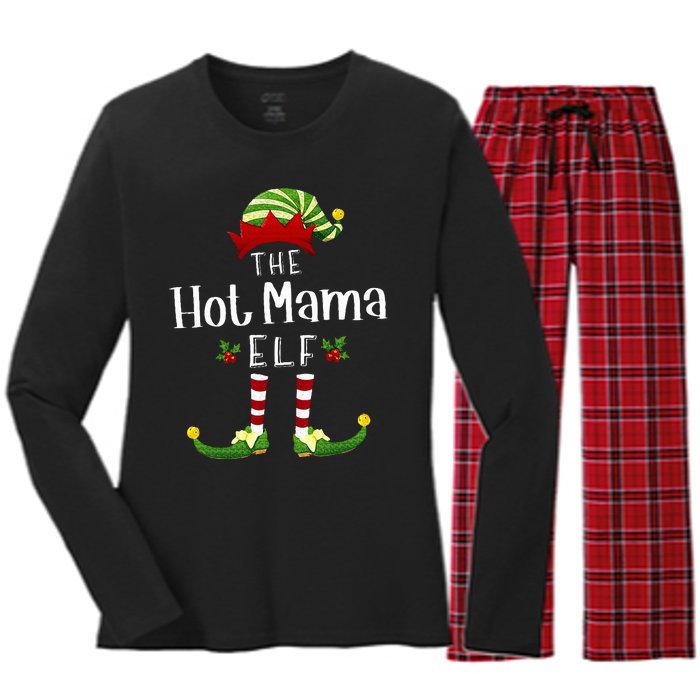 Hot Mama Christmas Elf Matching Pajama XMas Party Women's Long Sleeve Flannel Pajama Set 