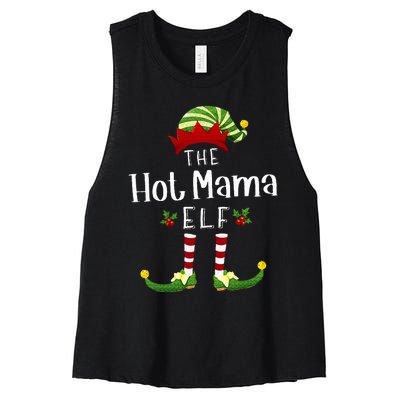 Hot Mama Christmas Elf Matching Pajama XMas Party Women's Racerback Cropped Tank