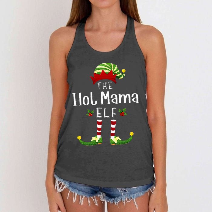 Hot Mama Christmas Elf Matching Pajama XMas Party Women's Knotted Racerback Tank