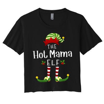 Hot Mama Christmas Elf Matching Pajama XMas Party Women's Crop Top Tee