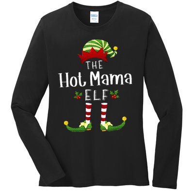 Hot Mama Christmas Elf Matching Pajama XMas Party Ladies Long Sleeve Shirt