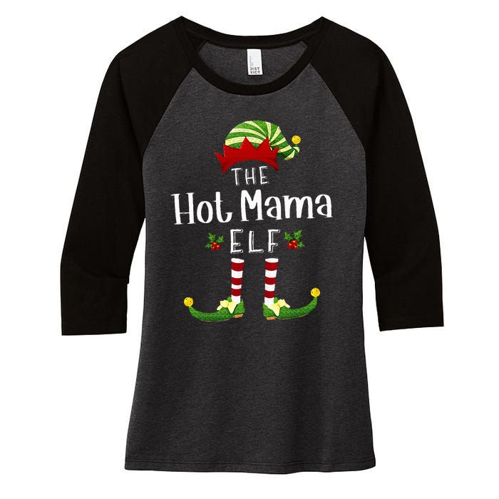 Hot Mama Christmas Elf Matching Pajama XMas Party Women's Tri-Blend 3/4-Sleeve Raglan Shirt