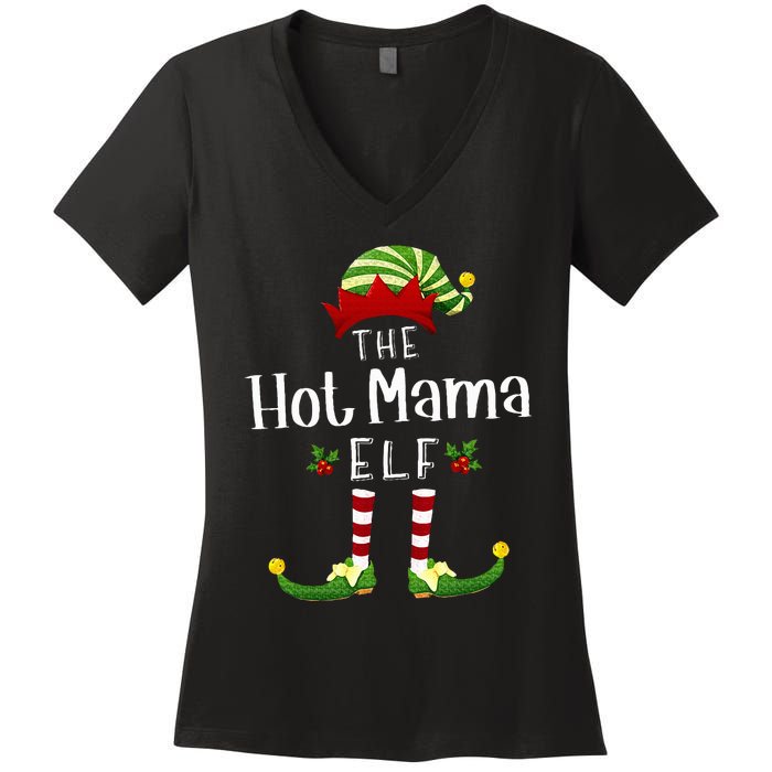 Hot Mama Christmas Elf Matching Pajama XMas Party Women's V-Neck T-Shirt