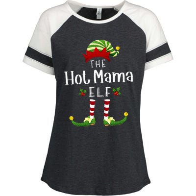 Hot Mama Christmas Elf Matching Pajama XMas Party Enza Ladies Jersey Colorblock Tee