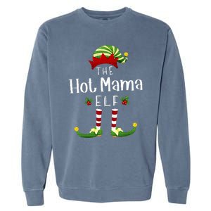 Hot Mama Christmas Elf Matching Pajama XMas Party Garment-Dyed Sweatshirt