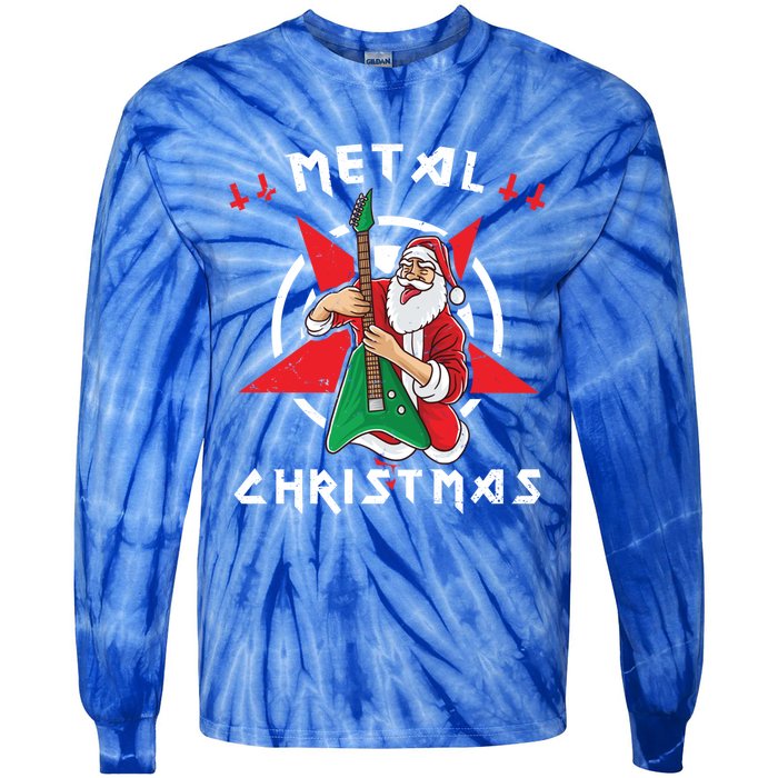 Heavy Metal Christmas Sleigher Hail Santa Claus Rock Music Gift Tie-Dye Long Sleeve Shirt