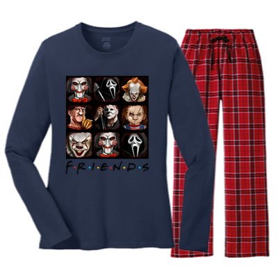 Horror Movie Characters Scary Halloween Women's Long Sleeve Flannel Pajama Set 