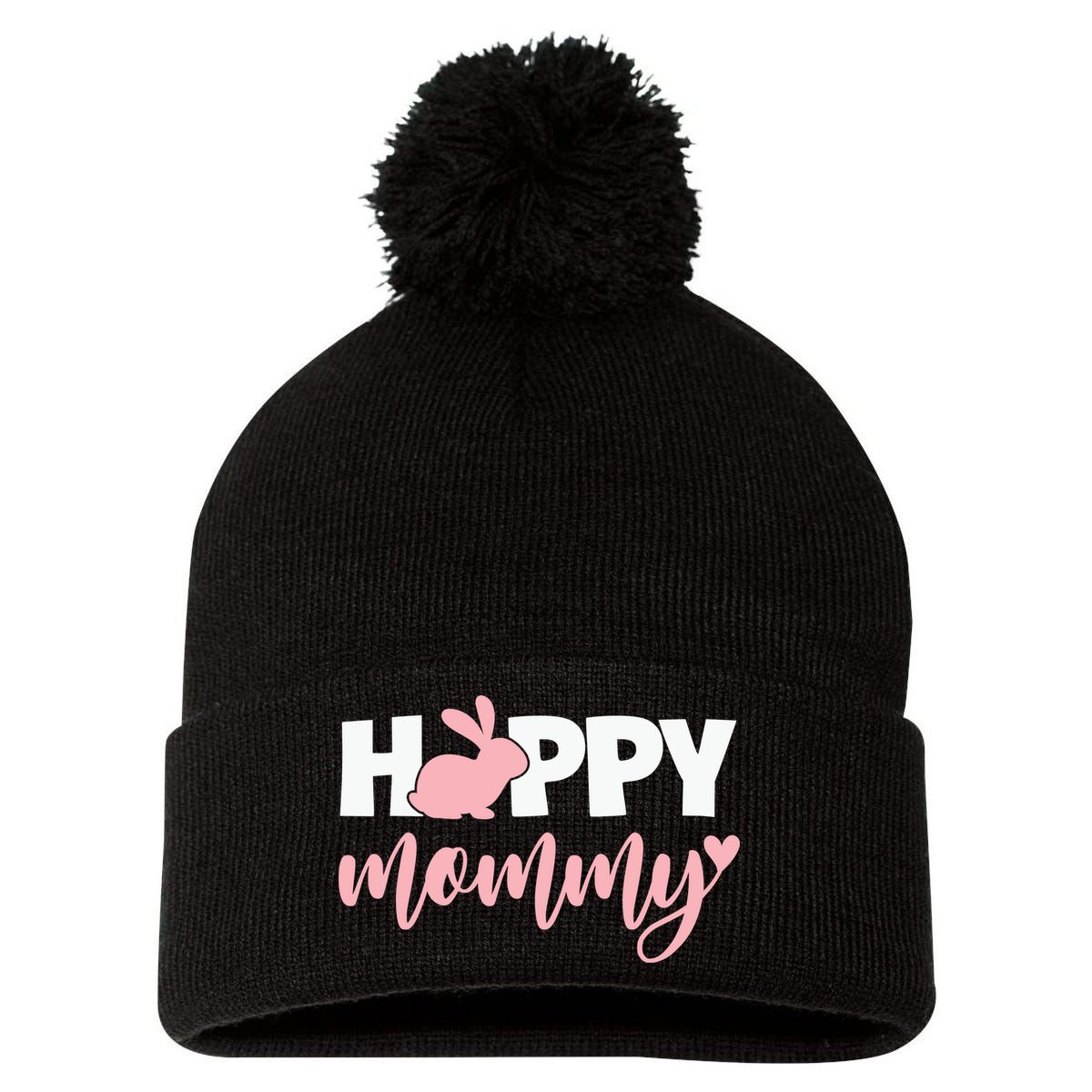 Happy Mommy Cute Bunny Pom Pom 12in Knit Beanie
