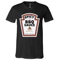 Halloween Matching Costume Spicy Bbq Sauce Bottle Label V-Neck T-Shirt