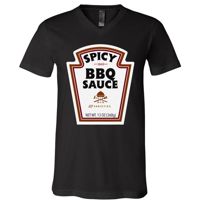 Halloween Matching Costume Spicy Bbq Sauce Bottle Label V-Neck T-Shirt