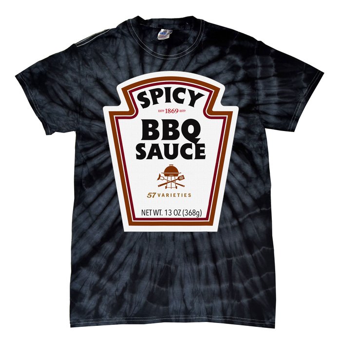 Halloween Matching Costume Spicy Bbq Sauce Bottle Label Tie-Dye T-Shirt