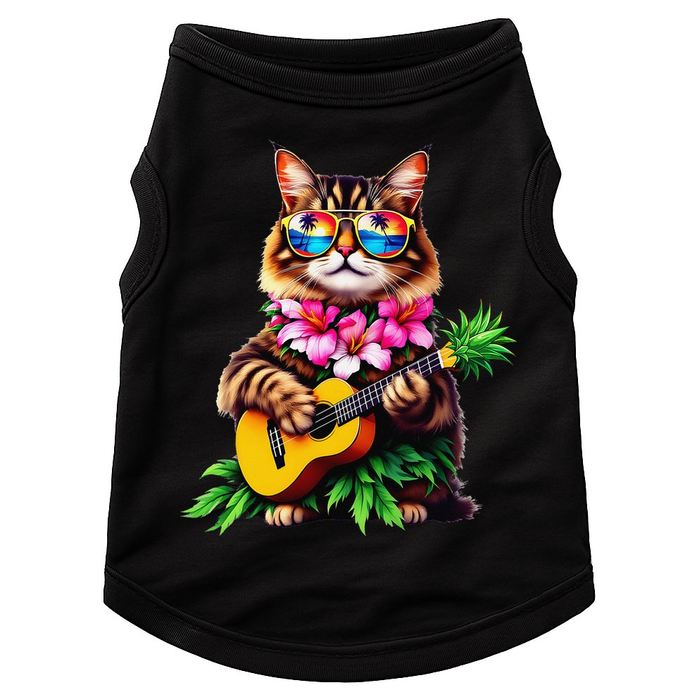 Hawaiian Maine Coon Cat Pineapple Ukulele Summer Vacation Doggie Tank
