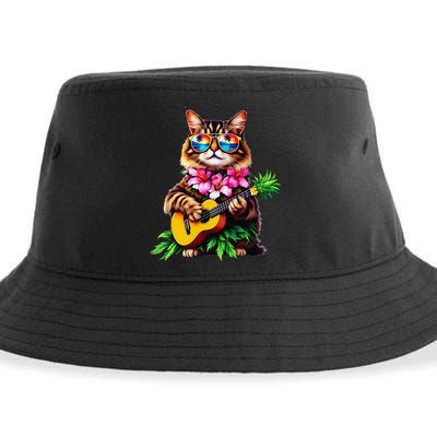 Hawaiian Maine Coon Cat Pineapple Ukulele Summer Vacation Sustainable Bucket Hat