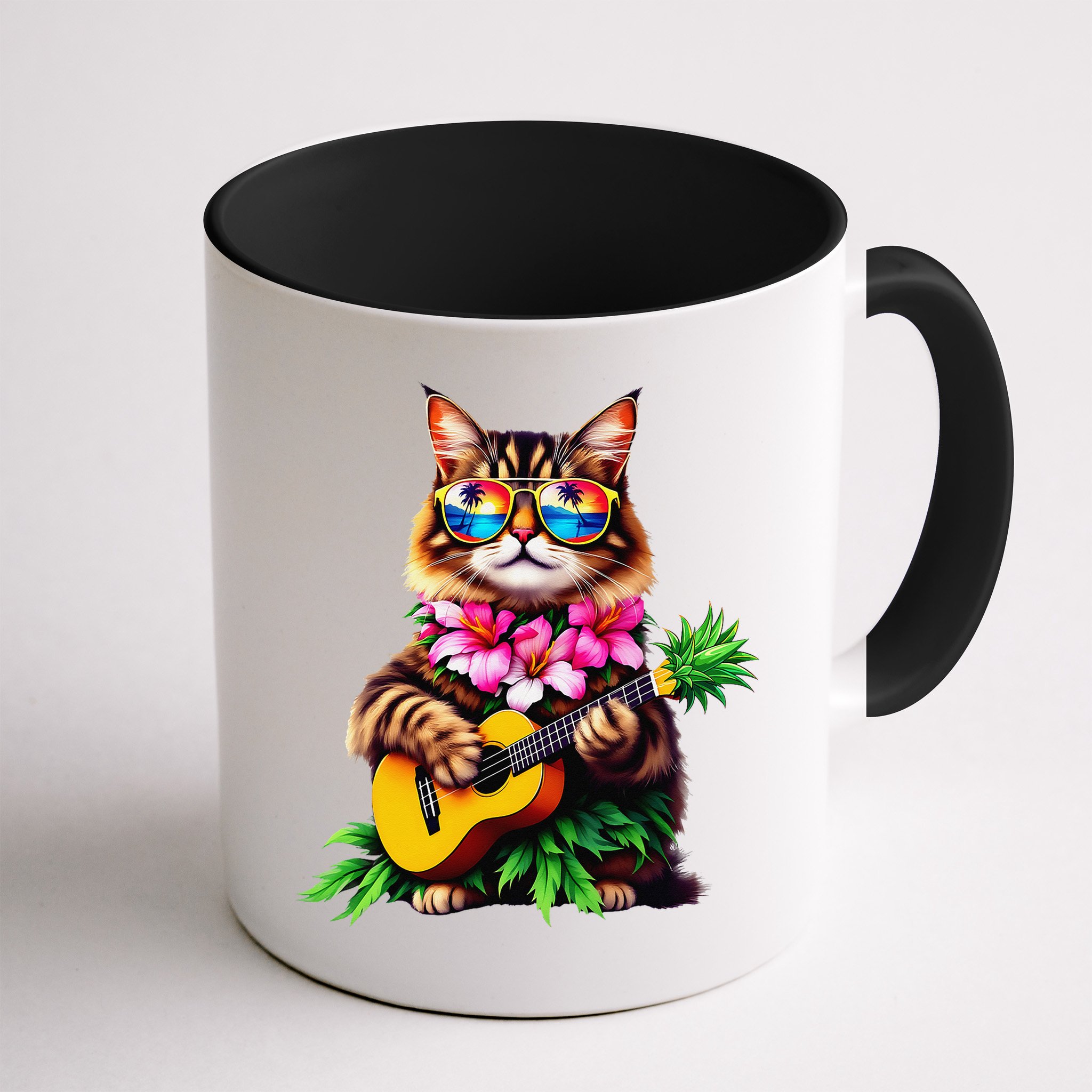 Hawaiian Maine Coon Cat Pineapple Ukulele Summer Vacation Mug