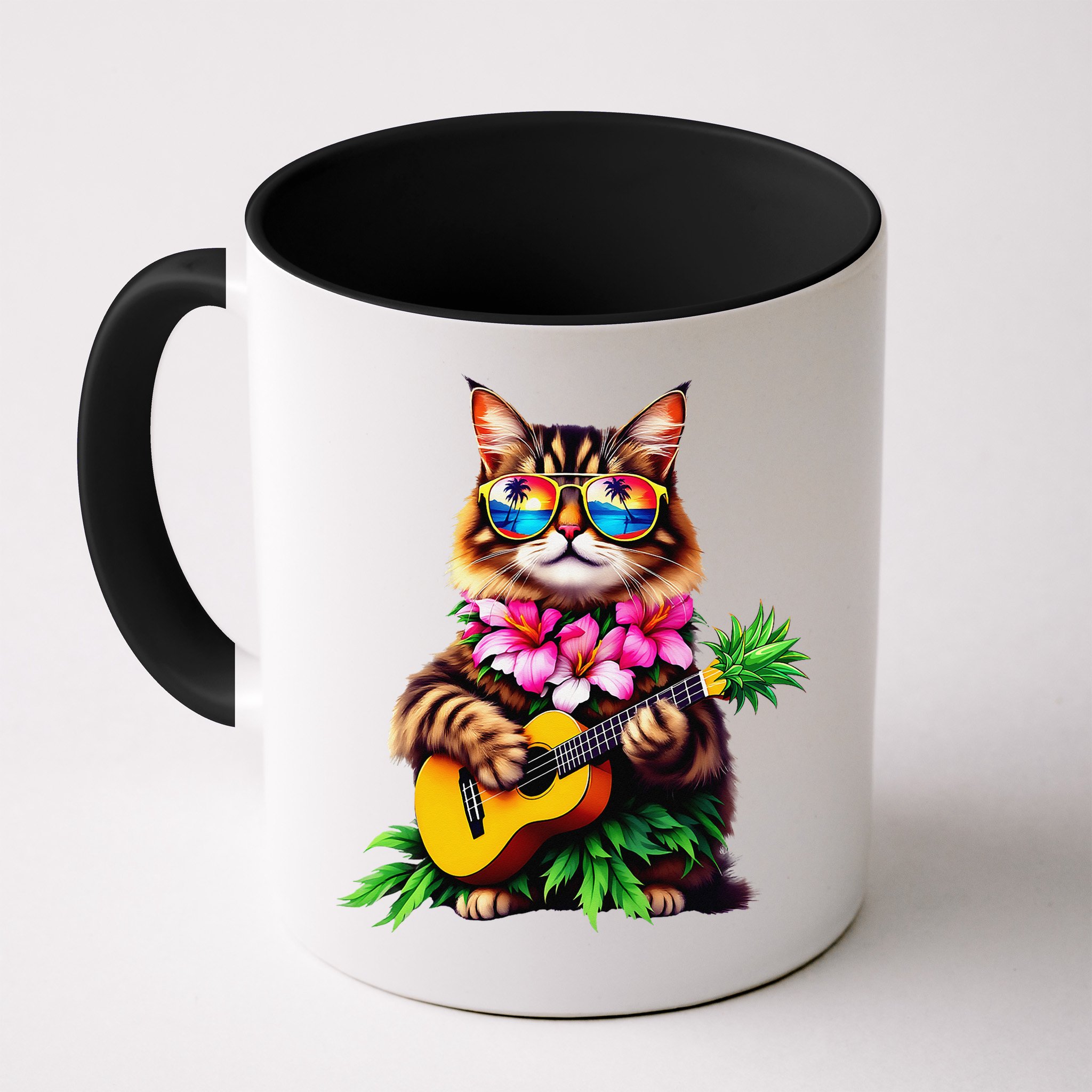 Hawaiian Maine Coon Cat Pineapple Ukulele Summer Vacation Mug