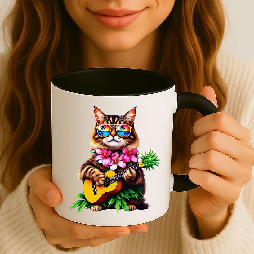 Hawaiian Maine Coon Cat Pineapple Ukulele Summer Vacation Mug