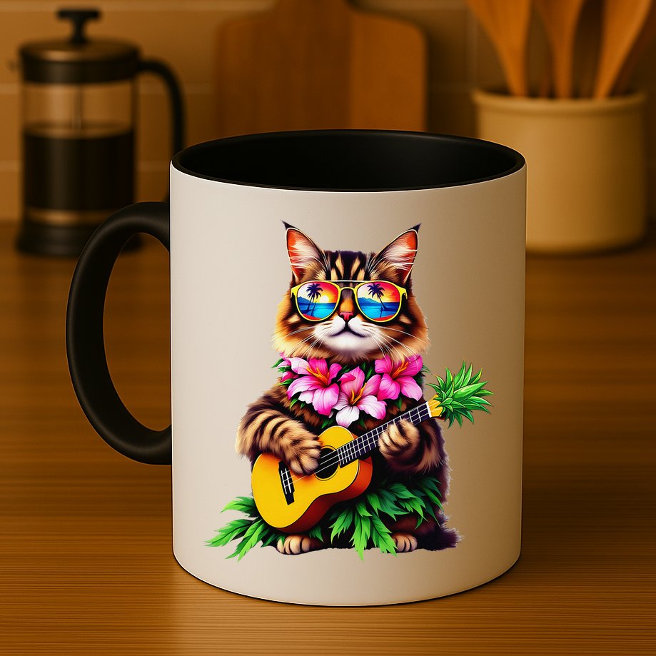 Hawaiian Maine Coon Cat Pineapple Ukulele Summer Vacation Mug