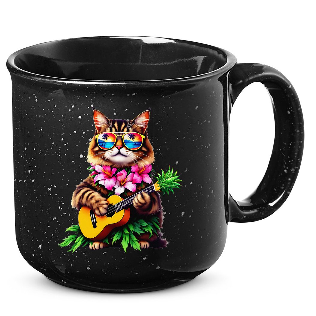 Hawaiian Maine Coon Cat Pineapple Ukulele Summer Vacation 15oz Campfire Ceramic Mug