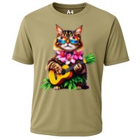 Hawaiian Maine Coon Cat Pineapple Ukulele Summer Vacation Cooling Performance Crew T-Shirt