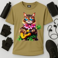 Hawaiian Maine Coon Cat Pineapple Ukulele Summer Vacation Cooling Performance Crew T-Shirt